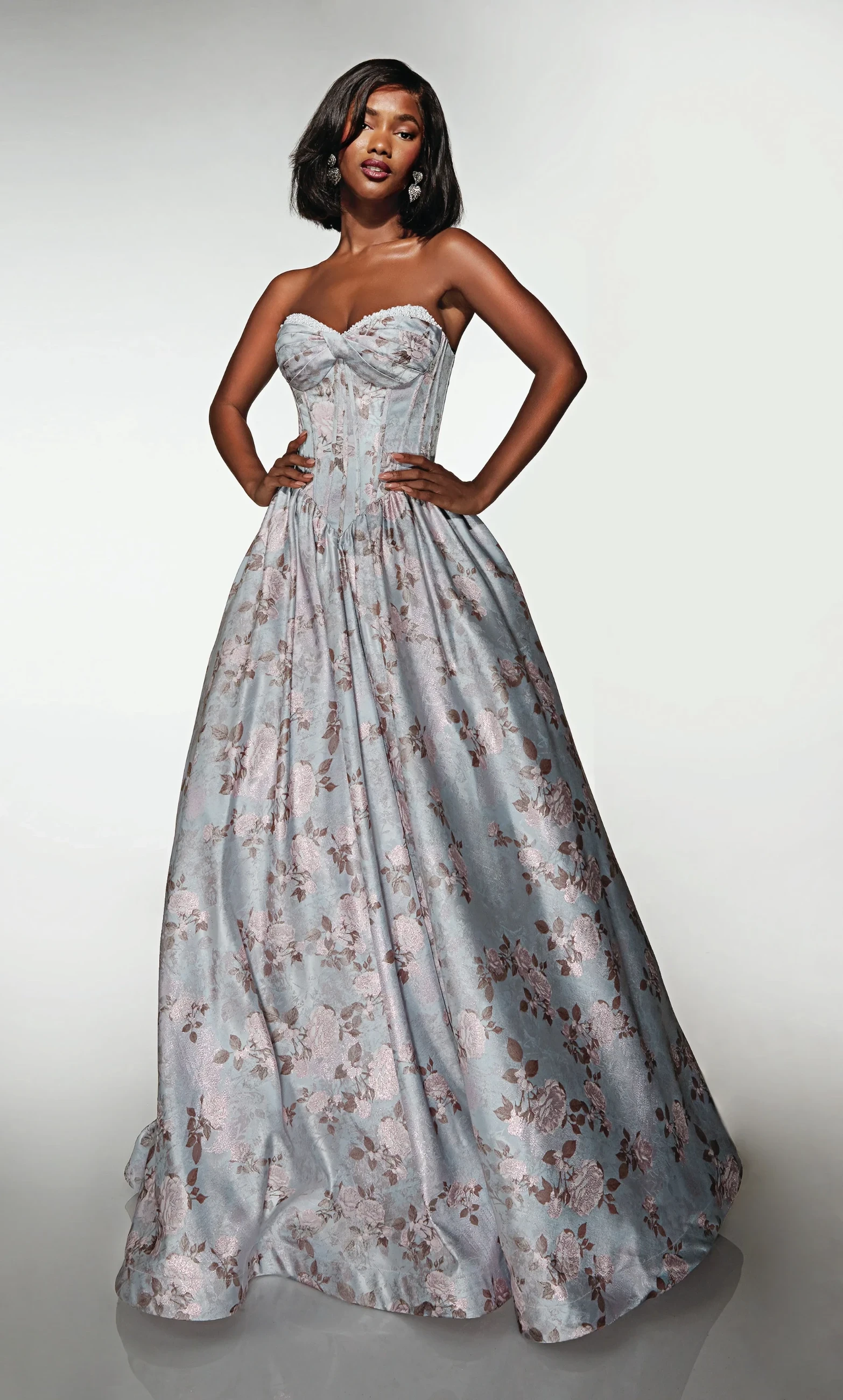 Model wearing a pink gown